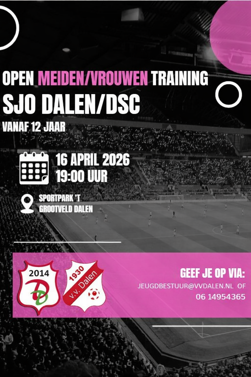 Doe mee aan de open meiden/vrouwen training op 16 april